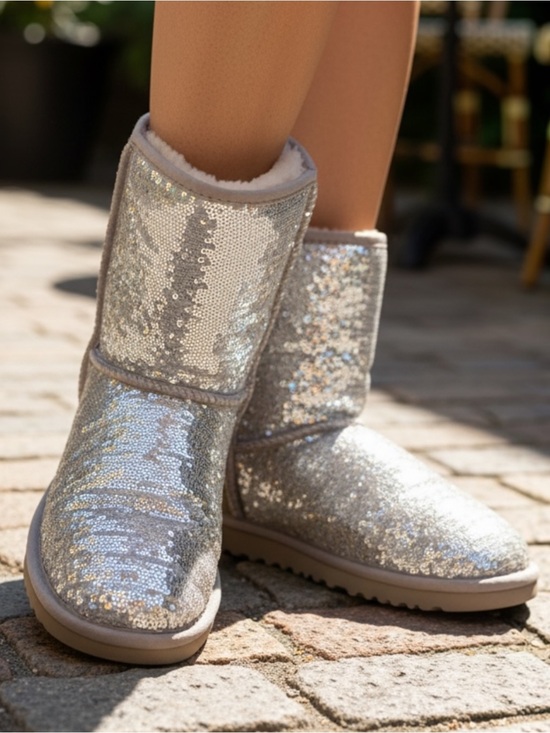 UGG Shoes - UGG Classic Short Silver Sequin Sparkle Boots